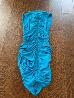 Zara Ruched Mini Dress in Bright Teal Blue